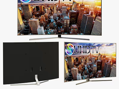 SUHD TV Displaying Vibrant Cityscape Image With Modern Stand And Slim Design 3d model