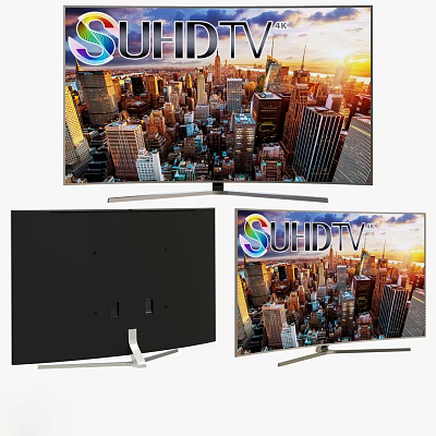 SUHD TV Displaying Vibrant Cityscape Image With Modern Stand And Slim Design 3d model