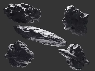 Cratered Meteorite Rocks With Irregular Shapes As Cosmic Celestial Bodies In Space 3d model