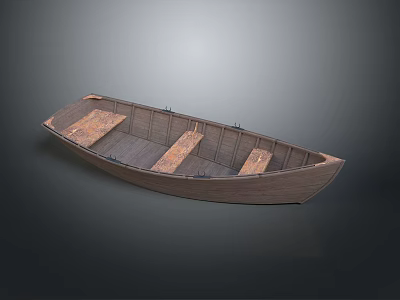 Traditional Wooden Boat With Natural Brown Wood Seats And Smooth Planks Design 3d model