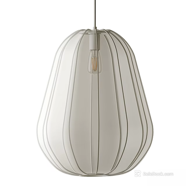 Modern White Ribbed Pendant Light With Classic Bulb For Contemporary Home Decor 3d model 