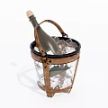 Wine Bottle And Glass In Transparent Ice Bucket With Wooden Straps And Handle