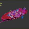 Red Water Transport Boat Featuring Open Cockpit Wooden Seats And Modern Design