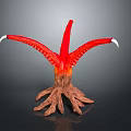 Red Tentacled Game Movie Character With White Claws And Root Like Base