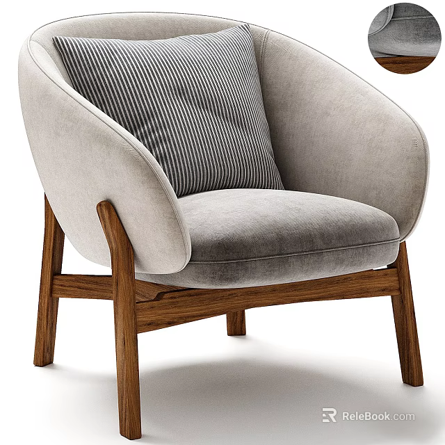 Modern Single Sofa With Curved Armrests Upholstered Design Wooden Legs And Striped Cushion 3d model 