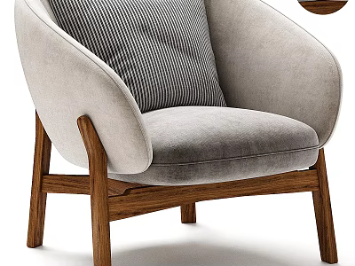 Modern Single Sofa With Curved Armrests Upholstered Design Wooden Legs And Striped Cushion 3d model