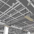 Modern Industrial Ceiling Design With Metal Framework Pipes And Hanging Lights