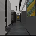 Modern Dining and Living Room Interior with Open Layout Decorative Paintings and Lighting