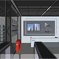 Modern Facility Interior With Glass Walls Blue Shelves And Turnstiles At Entrance