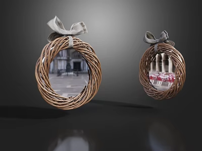 Two Wicker Mirrors With Gray Bows And Reflections Of Urban Scenes 3d model