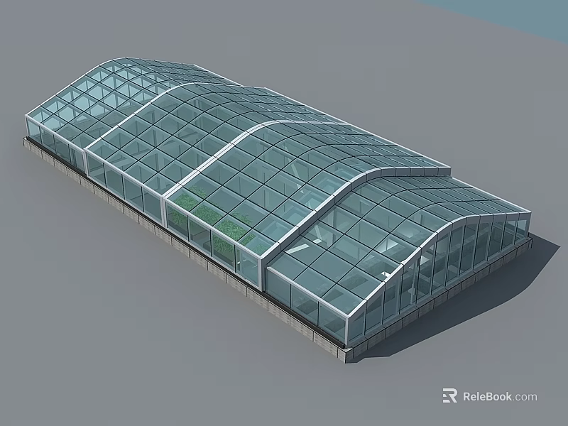 Modern Glass Greenhouse Structure With Curved Transparent Roof And Architectural Design 3d model 