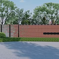 Garden Feature Wall With Red Brick And Mixed Materials Surrounded By Trees And Grass 3d model