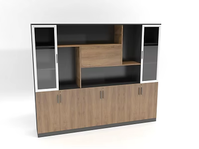 Modern Wooden Bookcase With Glass Doors Open Shelves And Cabinet Storage 3d model