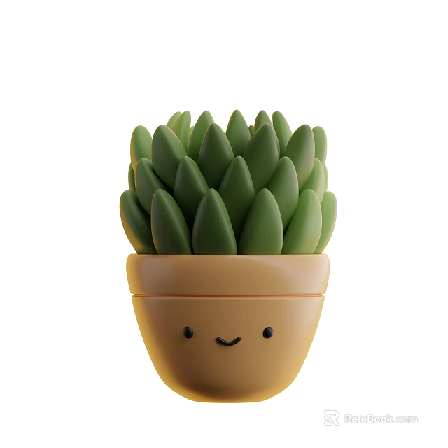 Cute Succulent Plant With Green Fleshy Leaves In Smiley Face Decorative Pot 3d model 