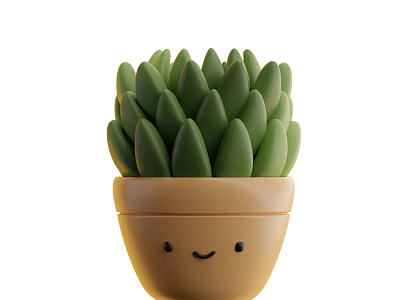 Cute Succulent Plant With Green Fleshy Leaves In Smiley Face Decorative Pot 3d model