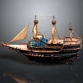 Vintage Sailing Ship Model Featuring Multiple Masts Canvas Sails And Detailed Wooden Structure