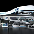 E-FIRE Modern Exhibition Booth With H2 Cell Bus And White Car Display Design 3d model