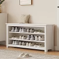 Wooden Shoe Bench with Cushion Top and Two Tier Shoe Storage Shelves