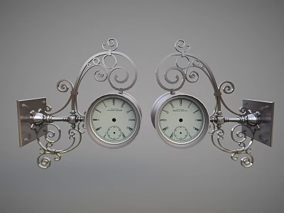 Pair of Ornate Metal Wall Clocks With Intricate Scrollwork Design 3d model