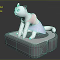 Cute White Cartoon Cat With Pink Ears Sitting On Robotic Vacuum Cleaner