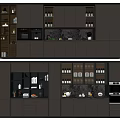 Modern Dark Gray Kitchen Cabinets With Upper Lower Storage And Glass Doors