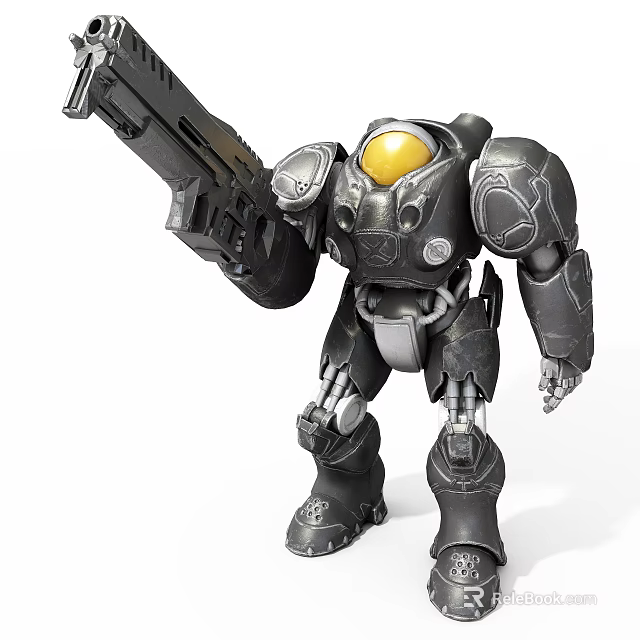 Advanced Smart Robot With Yellow Head Black Armor And Large Weapon 3d model