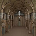 Traditional Hotel Lobby With Arched Ceiling Intricate Patterns And Stained Glass Windows