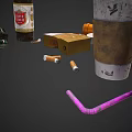 daily necessities combination daily necessities cans old cigarette butts bottles plastic straw cans coffee cups 3d model