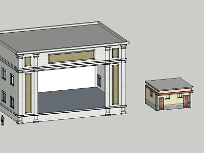 Classical Style Building With Decorative Facade Gray Roof And Small Annex Structure 3d model