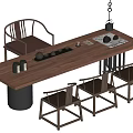 Modern Minimalist Wooden Tea Table With Four Backrest Chairs And Tea Set