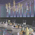 KTV Interior Design With Chandelier Colorful Dot Walls Sofas Round Tables And Drinks