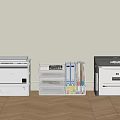Office Equipment Setup With Printers Storage Rack Folders And Stationery 3d model