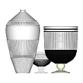 Modern Decorative Ornament Set With Textured Mesh Patterns And Various Shapes