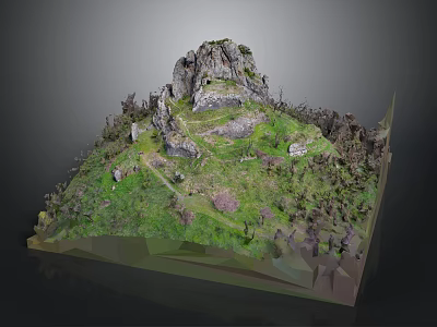 Mountain Model Scene with Rocky Peaks Green Grass Winding Path and Trees 3d model