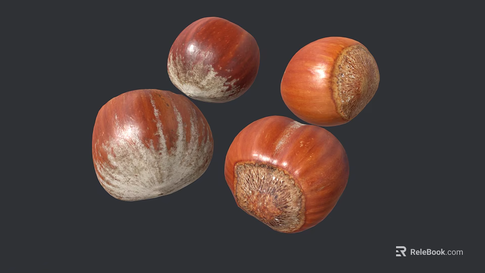 Fresh Natural Hazelnuts With Brown Textured Shells On Dark Background 3d model 