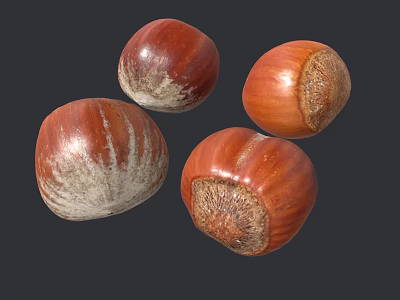 Fresh Natural Hazelnuts With Brown Textured Shells On Dark Background 3d model