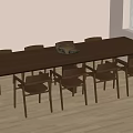 Modern Long Wooden Dining Table With Matching Chairs In Bright Indoor Space
