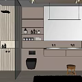 Modern Bathroom Interior With Wooden Walls Glass Shower Double Sinks And Mirror