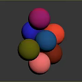 Colorful Balloons With Green Pink Blue Purple Red Tied With Blue Strings Against Dark Background
