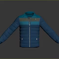 Modern Blue Padded Jacket With Front Zipper And Side Pockets Design 3d model