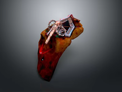 Futuristic Red Brown Weapon With Metallic Gear Structure And Red Light Effects 3d model