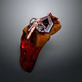 Futuristic Red Brown Weapon With Metallic Gear Structure And Red Light Effects