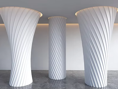 White Twisted Columns in Modern Interior Design with Gray Floor and Smooth Curved Patterns 3d model