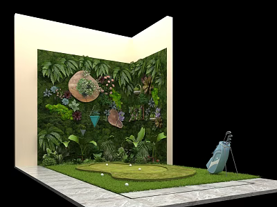 Lush Green Plant Wall Photo Spot With Circular Decor Butterfly And Golf Elements 3d model