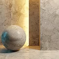Rough Texture Gray Background Wall With Stone Sphere And Light Shadow Effect