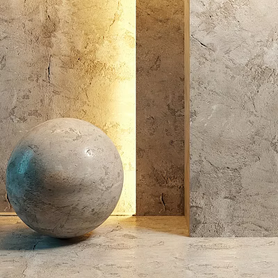 Rough Texture Gray Background Wall With Stone Sphere And Light Shadow Effect 3d model