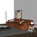 Modern Leather Sofa And Coffee Table Set With Decorative Pillows Floor Lamp And Wall Art