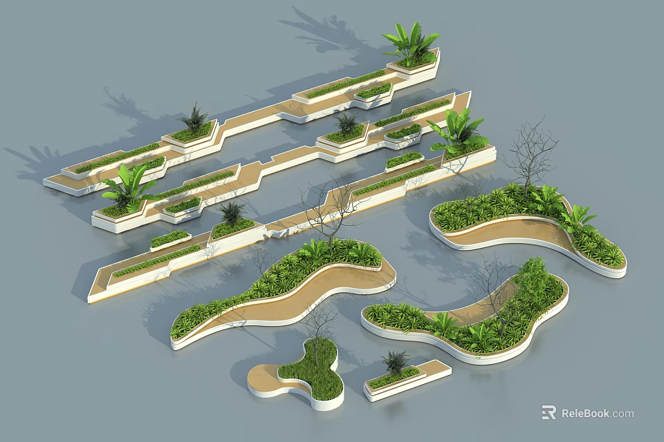 Modern Comfortable Outdoor Chair Design With Natural Wood Frame And Green Plants In Garden 3d model 