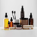 Stylish Bathroom Essentials With Natural Soap Spray Bottles And Wooden Brush