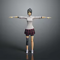 Child In White Long Sleeve Top Plaid Skirt With Knee Pads Arms Outstretched Wearing Sneakers